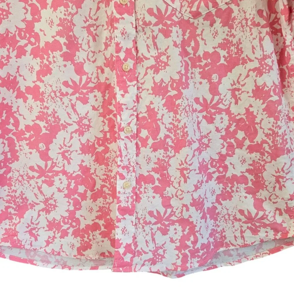 Crown & Ivy Mens Pink Floral Hawaiian Style Camp Shirt Short-Sleeve Large - Picture 7 of 9